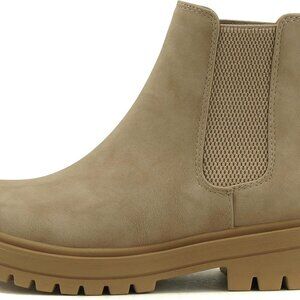 Women Chelsea Ankle Booties Imitation Suede Vegan Leather Low Heel